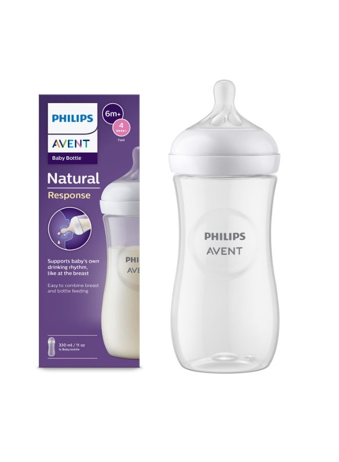 Philips Avent Natural Baby Plastic Feeding Bottle | No.1 Brand Recommended by Moms Worldwide | Ideal for 3 months+| Natural Response Technology Mimics Breastfeeding | Uniquely Designed Nipple releases milk only when baby drinks | Pack of 1 | SCY906/01 - Image 1
